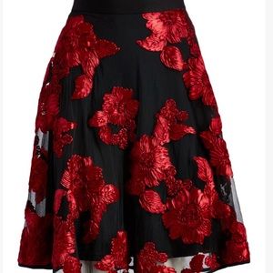 Black And Red Flower Swing Skirt - image 1